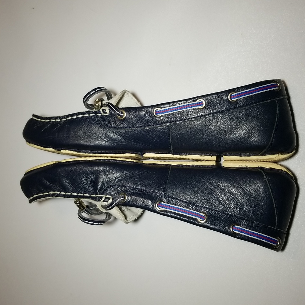Leather flats,boat shoe,loafer,white blue. - Picture 7 of 10